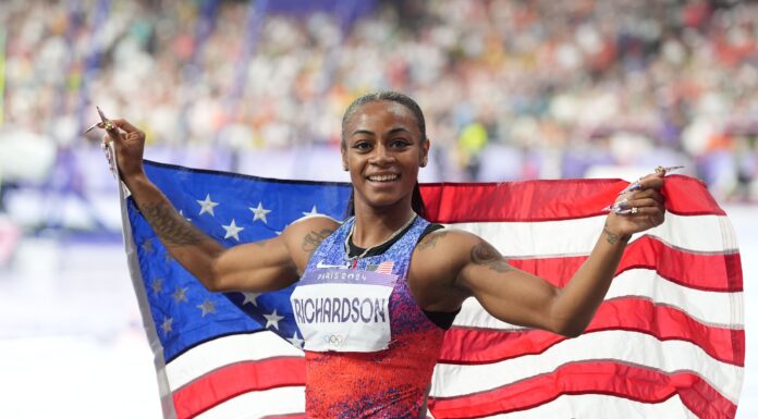 Epic Nail Art Looks Are Taking the Paris Olympics By Storm Shacarri Richardson of USA celebrates winning silver in the Women's 100m Final Paris 2024 Olympic Games in August 2024